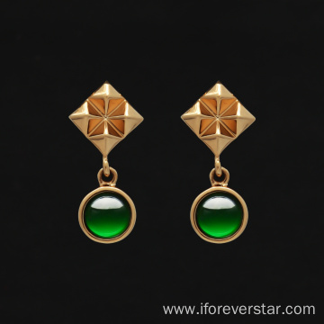 18K Real Gold Imperial Green Jadeite Earrings